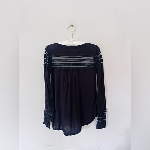 Free People Black Mesh Inset Roxie Shirt - Picture 4 of 6